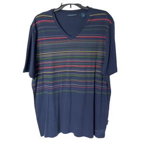 Perry Ellis V-Neck Navy Striped Men’s Tee, Size Large
